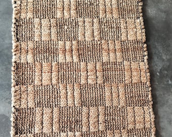 Handwoven Natural Jute Rug, Beige Brown Geometric Flatweave Carpet, Eco Friendly Boho Area Rug for Living Room Entryway