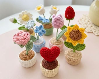 11 Mini Flower Pot Crochet Patterns Bundle PDF - Cute Amigurumi Plant Collection, Easy Handmade Decor & Gift Set, DIY Mini Flower Pot Decor