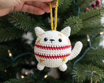 Christmas Cat Ball Crochet PDF Pattern - Step by Step Crochet Cat Bauble Amigurumi - Cat Ornament Crochet Christmas Tree Decor