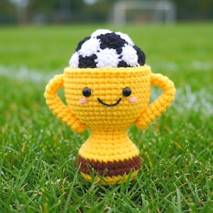 Crochet Cute Championship Trophy Pattern - Cute Sports Cup Amigurumi Tutorial, Championship Plush Gift for Fans, Crochet Victory Trophy
