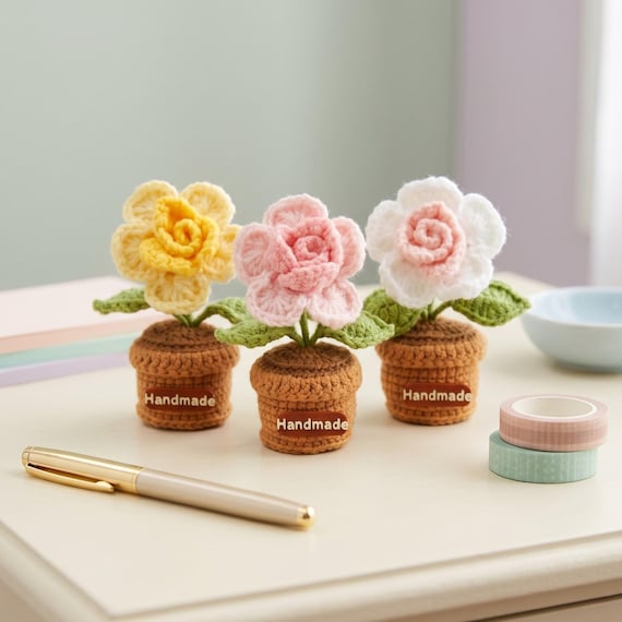 Crochet Mini Flower Pot Pattern PDF - Cute Potted Plant Crochet Tutorial, Handmade Plant Gift, Cute Crochet Flower Pot Decoration