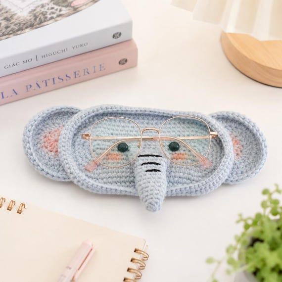 Elephant Glasses Holder Crochet Pattern - Cute Amigurumi Eyeglass Stand PDF Pattern, DIY Gift for Dad, Easy Crochet Cute Desk Decor