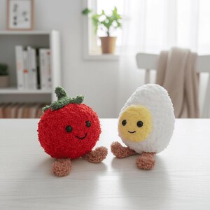 Tomato and Egg Keychain Crochet Pattern PDF, Cute Food Amigurumi, Mini Bag Charm Crochet Tutorial, Easy Beginner Crochet Keychain