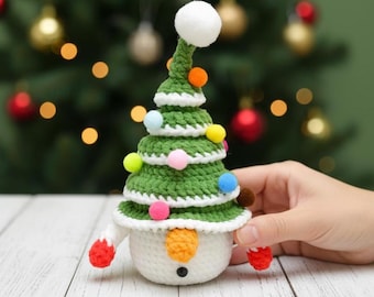 Gnome Xmas Tree Crochet PDF Pattern - Easy Crochet Christmas Gnome Home Decoration - Gnome Amigurumi Christmas Tree Decor, Xmas Gift Crochet