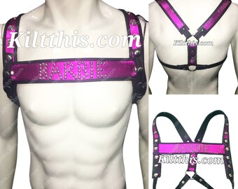 Pink Personalized Leather Shoulder Harness Adjustable with Snaps