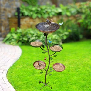 Tall Metal Bird Bath with 4 Feeder Trays | 40&quot; Rustic Birdbath & Bird Feeder for Garden, BirdBath with multiple bowls for Yard Decor