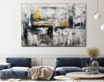 Pintura abstracta, decoración de pared, arte azul contemporáneo, arte de pared para dormitorio, pintura moderna sobre lienzo, obra de arte estilo parche azul, texturizada