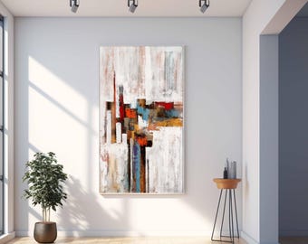 Abstrakte Kunst, bunte abstrakte Malerei, handgefertigte Oversize-Wandkunst, zeitgenössische Wanddekoration