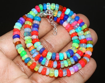 Rainbow Opal Beaded Necklace • Multi Color Ethiopian Opal Rondelle Jewelry