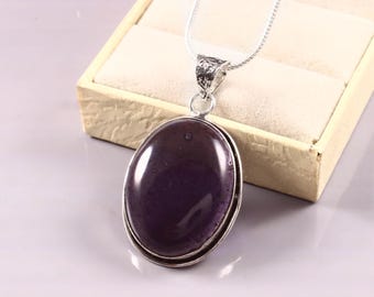 Amethyst Pendant Necklace - Sterling Silver, Boho Healing Jewelry