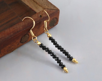 Pendientes de cuentas de diamantes negros naturales / Joyería minimalista delicada hecha a mano / Regalo elegante para todos los días.