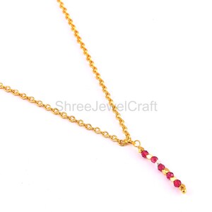 Halsband med lariat i guld med rubinbar | Minimalistisk Y-hängekedja, smycken med födelsesten i juli