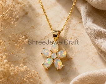 18K Gold Natural Ethiopian Fire Opal Pendant – Oval Opal Necklace Charm for Women
