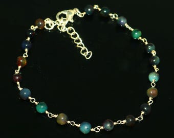 Black Opal Sterling Silver Bracelet | Rainbow Fire Gemstone, 7 Inch