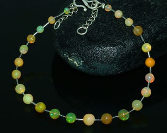 Dainty Black Opal Beaded Bracelet | October Birthstone Jewelry