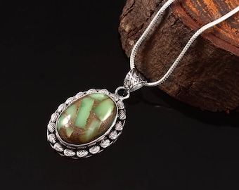 Chrysoprase Silver Pendant Necklace | Healing Crystal Jewelry