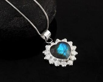Collana con ciondolo in labradorite in argento sterling fatta a mano • Gioielli con pietre preziose Boho