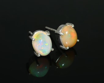 Orecchini a bottone con opale solitario etiope, gioielli minimalisti in argento sterling