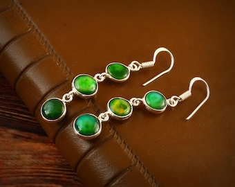 Green Ethiopian Opal Earrings | Sterling Silver Dangle, October Birthstone