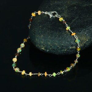 Ethiopian Opal Bracelet: Sterling Silver Beaded Gemstone Jewelry