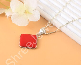 Handmade Red Coral Silver Pendant | Ocean Gemstone Necklace | Boho Chic Jewelry