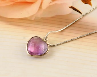 Amethyst Heart Pendant Necklace • Sterling Silver Healing Crystal Jewelry