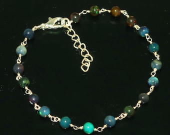 Black Opal Beaded Bracelet | 925 Sterling Silver, October Birthstone