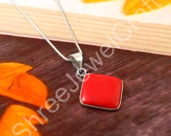 Red Coral Pendant Necklace | Natural Ocean Stone | Elegant Jewelry Gift