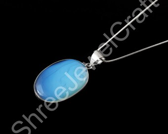 Handmade Opalite 7 Chakra Pendant Necklace – Silver, Reiki Charged, Crystal Healing – USA