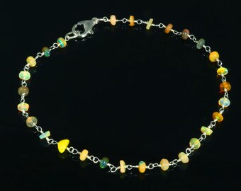Ethiopian Welo Opal Bracelet – Sterling Silver Beaded Gemstone Jewelry, Handmade