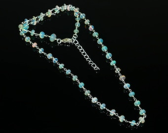 Natürliche äthiopische Opal Halskette, Sterling Silber Zierlicher Anhänger, Oktober Birthstone Schmuck