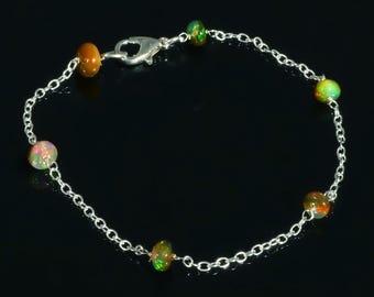 Dainty Opal Bracelet – October Birthstone, Minimalist Boho Jewelry