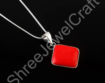 Red Coral Sterling Silver Necklace | Handmade Boho Pendant
