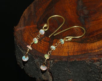 Ethiopian Opal Dangle Earrings | 14k Gold Plated, Boho Handmade