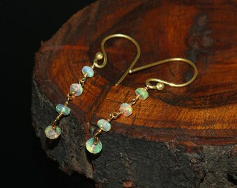 Natural Ethiopian Opal Dangle Earrings, Sterling Silver, Minimalist Gemstone Jewelry