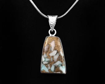 Collar con colgante de mosaico de piedras preciosas • Joyería boho de plata de ley