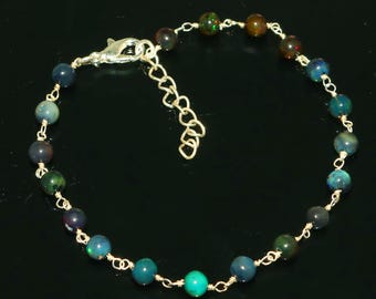 Pulsera de cuentas de ópalo multicolor con cierre de langosta plateado – Joyería artesanal con piedras preciosas