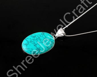 Ruwe turkoois hanger ketting | Natuurlijke blauwe stenen ketting | Boho zilveren sieraden