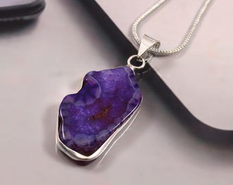 Handgemaakte agaatketting | Ruwe Druzy-zilveren hanger