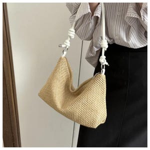 Sac fourre-tout en paille fait main - Grand sac à bandoulière de plage tissé, sac à main d'été en rotin pour femme et fille, sac à main bohème