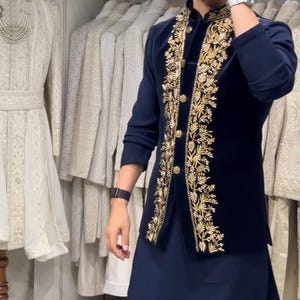 Handmade black embroidered sherwani, golden black sherwani, wedding sherwani, groom sherwani, custom made sherwani, all sizes custom