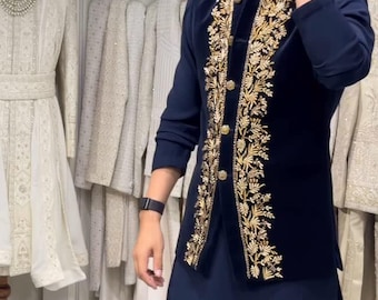 Handmade black embroidered sherwani, golden black sherwani, wedding sherwani, groom sherwani, custom made sherwani, all sizes custom