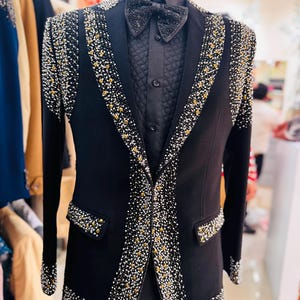 Handmade black embroidered tuxedo, pearl black tuxedo, proms tuxedo, groom tuxedo, custom made tuxedo, all sizes custom