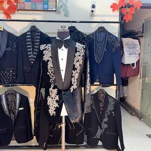 Handmade black embroidered tuxedo, crystal black tuxedo, proms tuxedo, groom tuxedo, custom made tuxedo, all sizes custom
