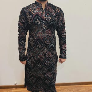 Mens kurta set, mens hand embroidered kurta pajama and stole, ivory kurta pajama for diwali and wedding, designer kurta for men, custom made