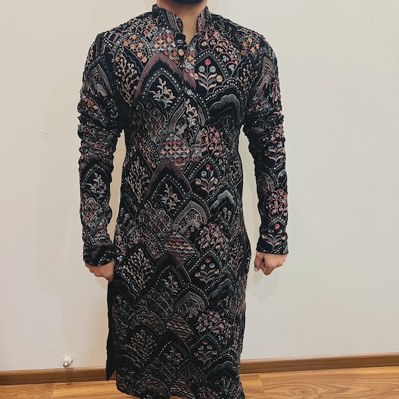 Mens kurta set, mens hand embroidered kurta pajama and stole, ivory kurta pajama for diwali and wedding, designer kurta for men, custom made