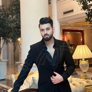 Handmade black embroidered tuxedo, pearl black tuxedo, proms tuxedo, groom tuxedo, custom made tuxedo, all sizes custom