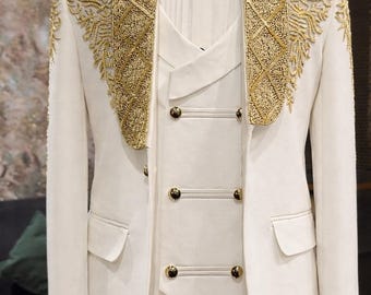 Dapper white embroidered tuxedo, pearl white tuxedo, proms tuxedo, groom tuxedo, custom made tuxedo, all sizes custom tuxedo