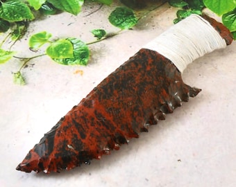 Hand Knapped Mahogany Crystal Athame Dager Knife, Decorative Crystal Spearhead