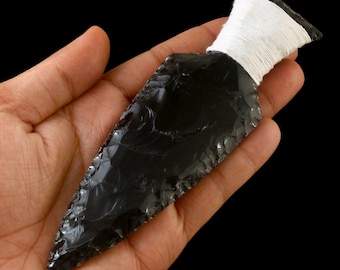 New Design Hand-Knapped Black Obsidian Knife, Crystal Athame, Chakra Healing